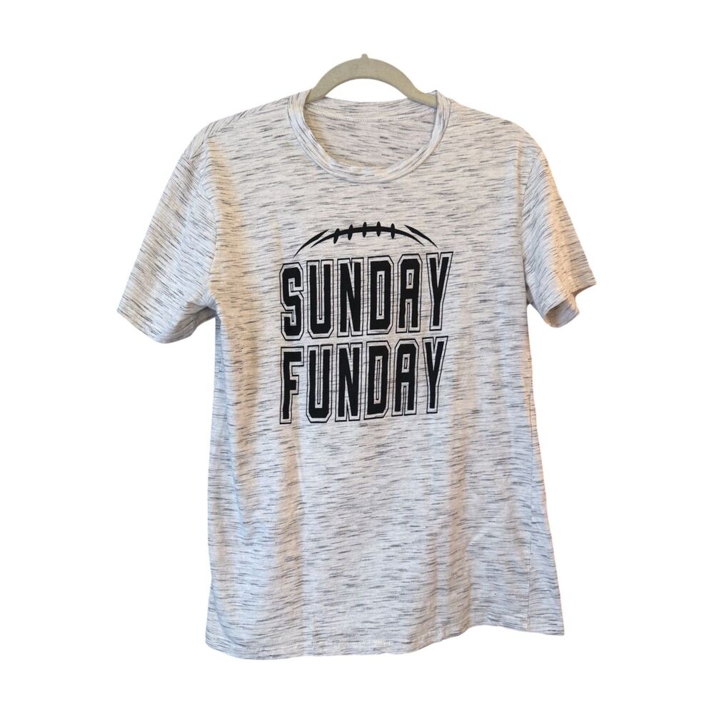 Sunday Funday Football Graphic T-Shirt White Black Speckled *fits like medium